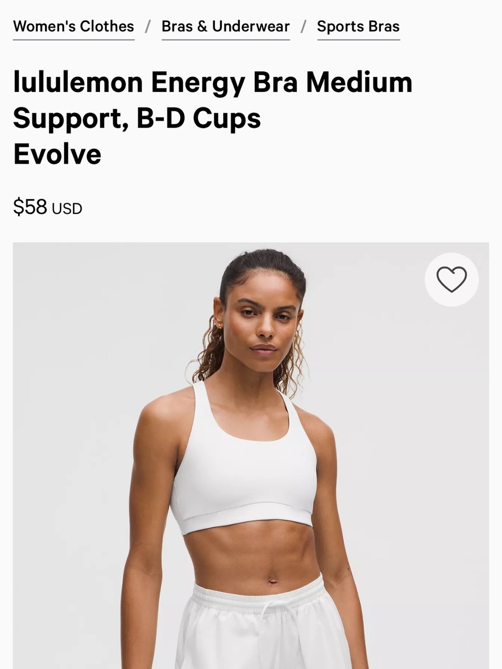 Lululemon Evolve Sports Bra (never worn)